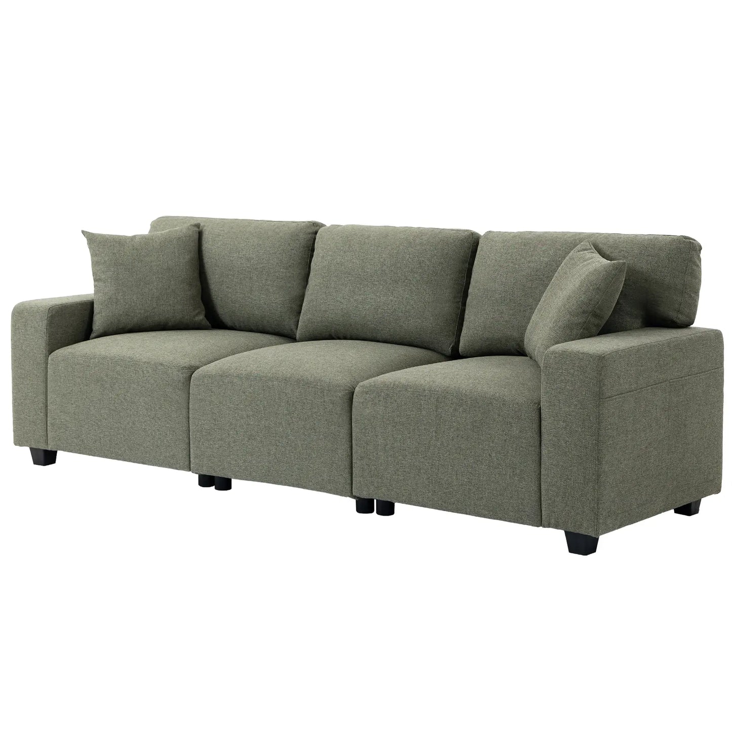 3 Seater Sofa With Storage Pockets, Modern Upholstered Couch, Green 3-Seater Sofas Green at Gallery Canada