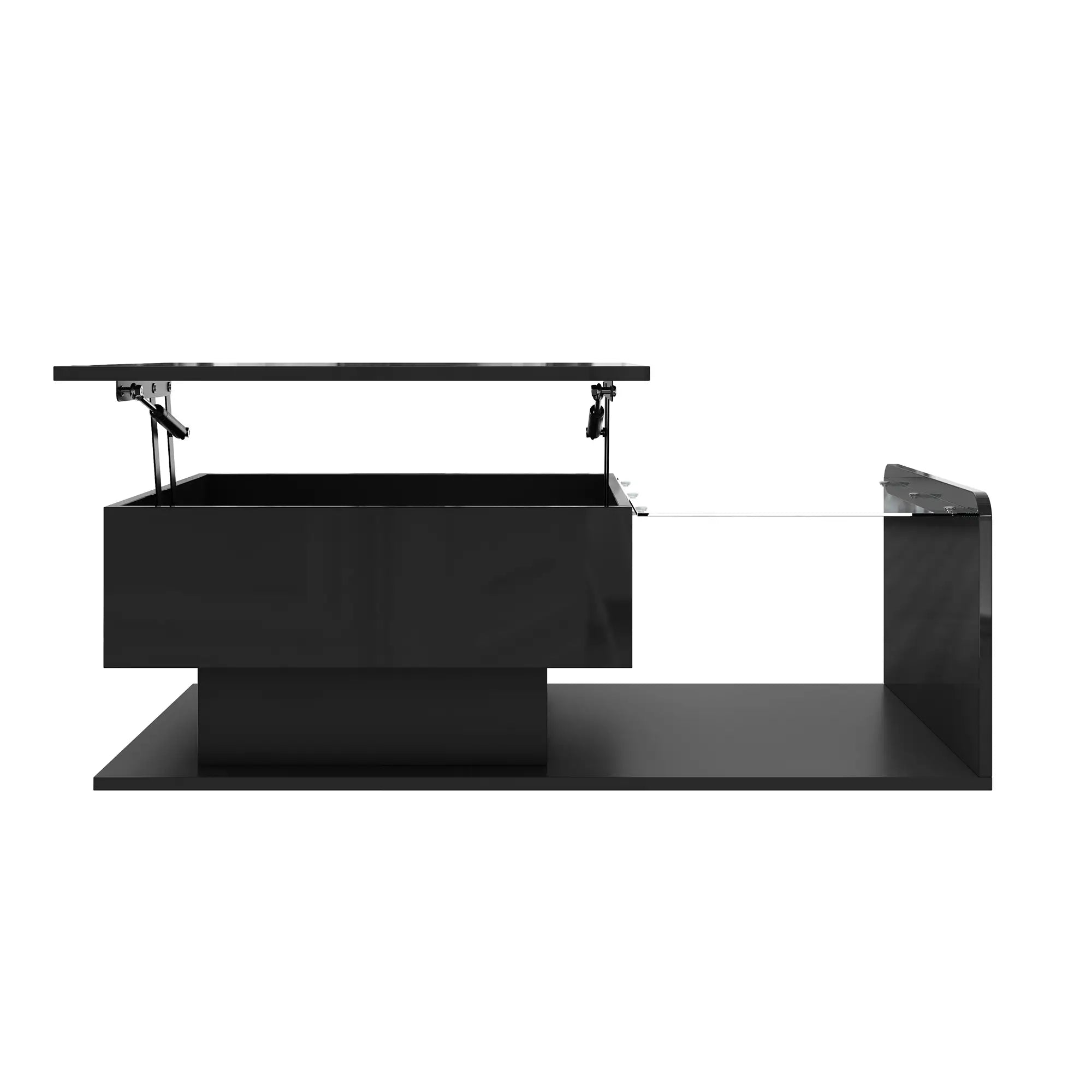 Coffee Table, Tempered Glass Top, LED Light, Adjustable Height, 39.5