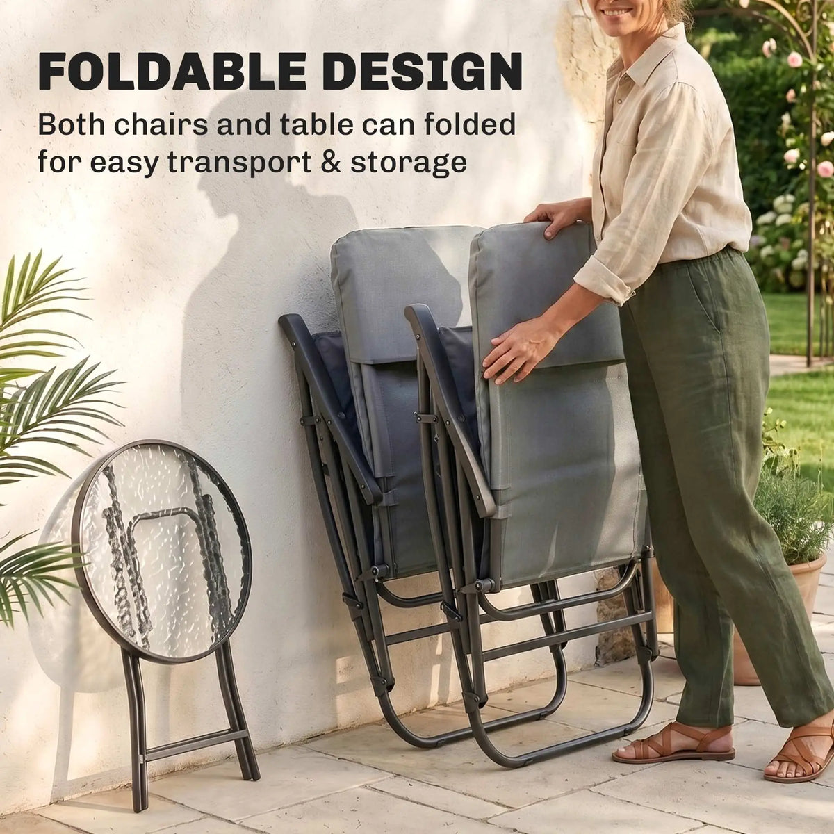 3-Piece Foldable Rocking Chair Set, Light Grey Outdoor Rocking Chairs at Gallery Canada