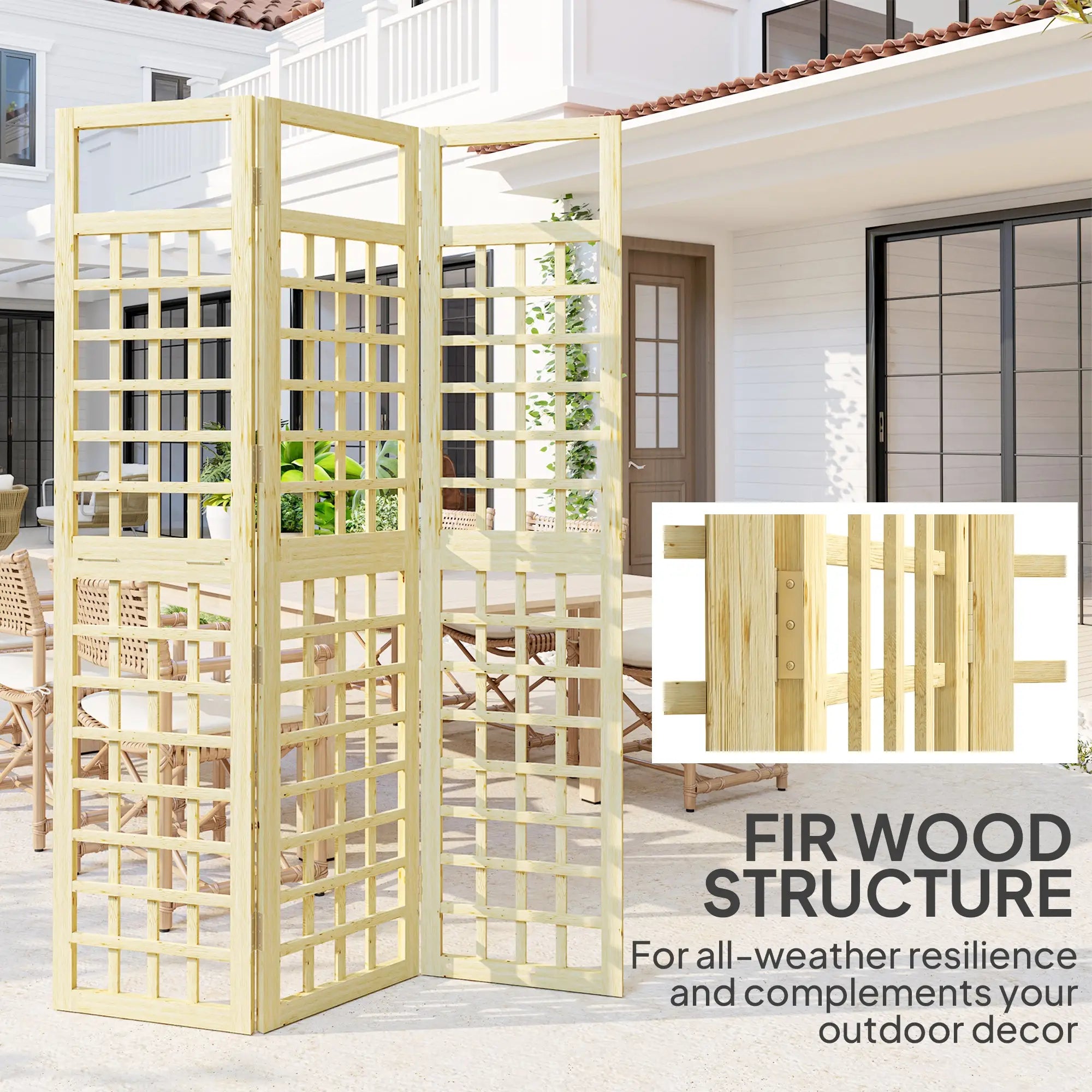 3 Panel Outdoor Wood Privacy Screen, Folding Room Divider, 47.2