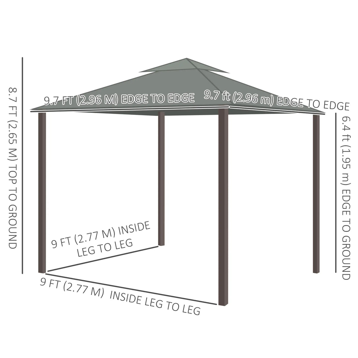 10' x 10' 2-Tier Gazebo, Zippered Mesh Sidewalls, Aluminum Frame, Dark Grey Gazebos at Gallery Canada