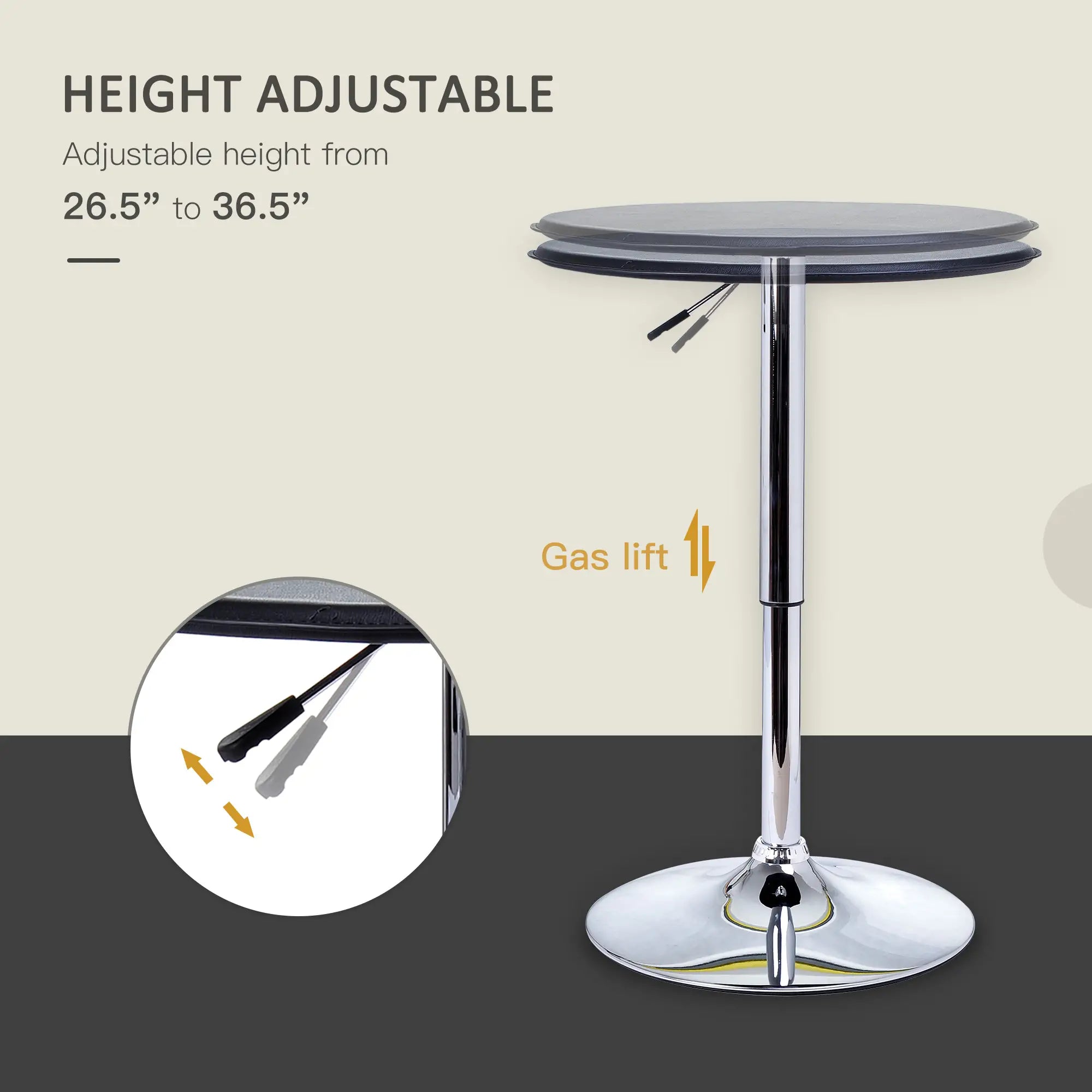 Round Bar Table, Adjustable Height, Faux Leather Top, Chrome Base, Black Bar Tables & Dining Tables at Gallery Canada
