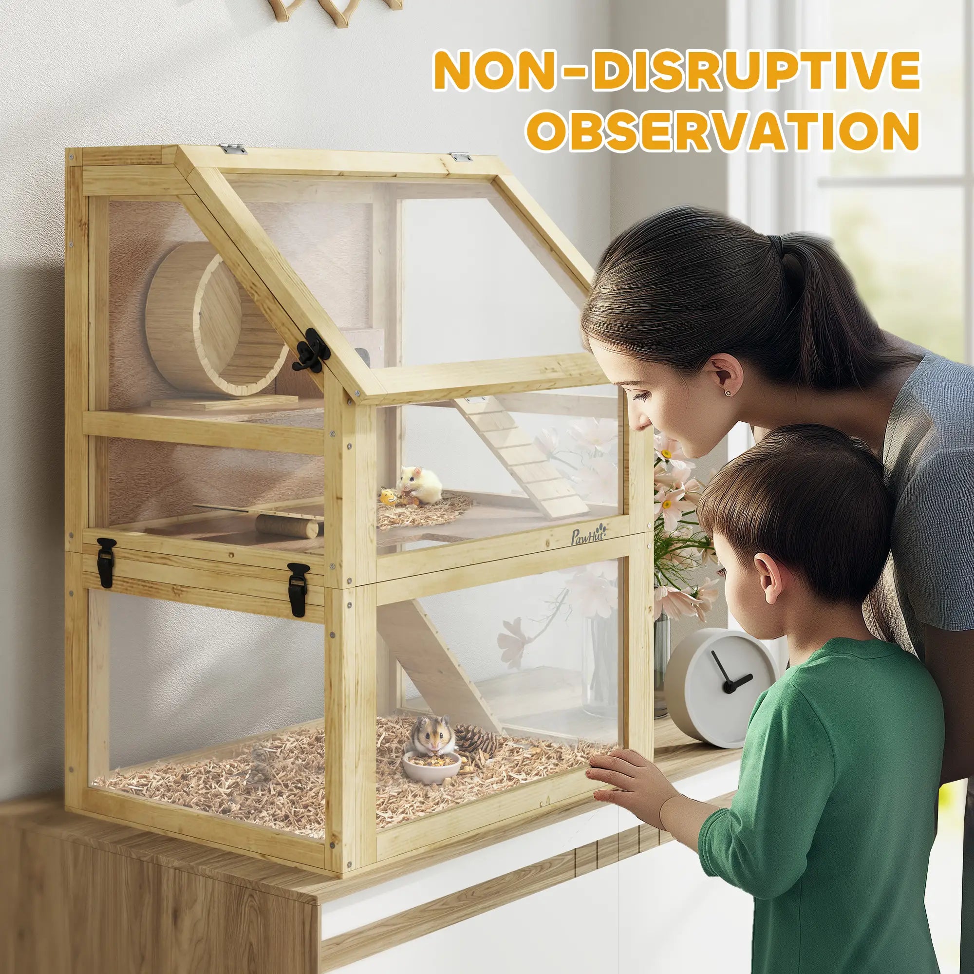 Wooden Hamster Cage, 3 Tier Gerbil Cage, 24