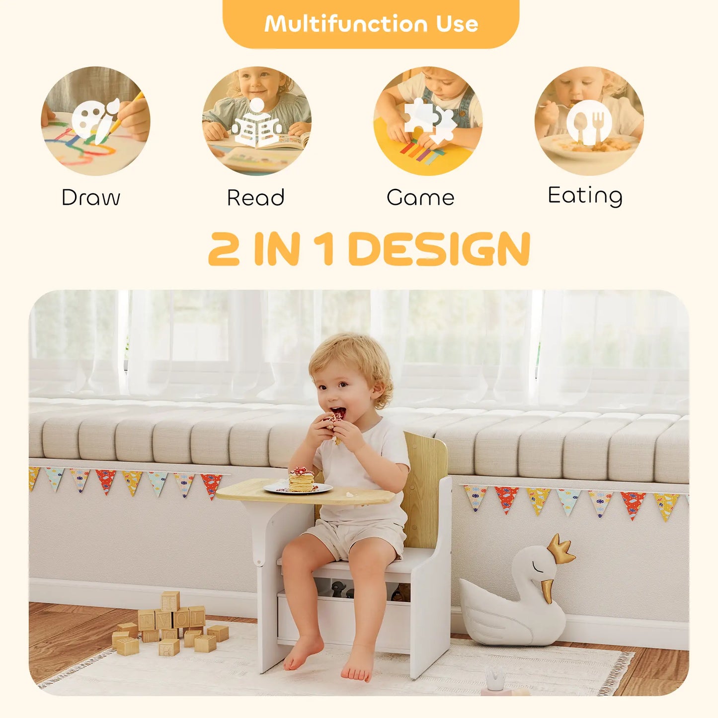Kids Table And Chair Set With Storage Bin, Ages 3-5, White Kids Table Sets at Gallery Canada