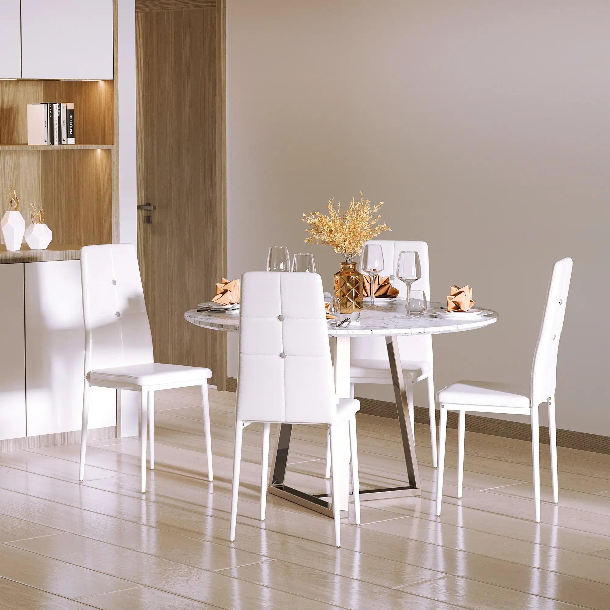 Modern Dining Chairs, Set of 4, Button Tufted High Back, White Bar Stools at Gallery Canada