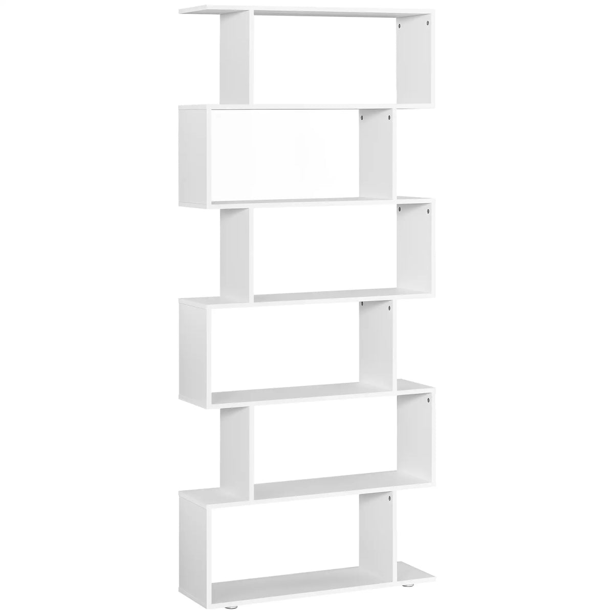 76" 6-Tier Geometric Wooden Bookcase, S Shaped Storage Shelf, White Display Bookshelves White at Gallery Canada