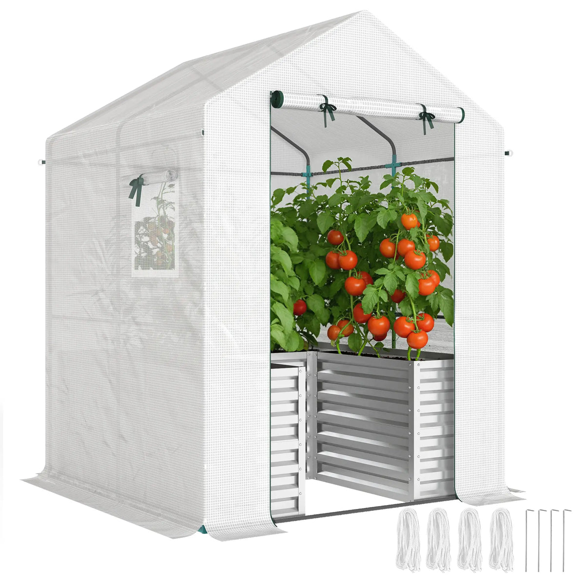 Galvanized Metal Greenhouse, Raised Garden Bed, 56" x 56" x 75", White Portable Greenhouses at Gallery Canada