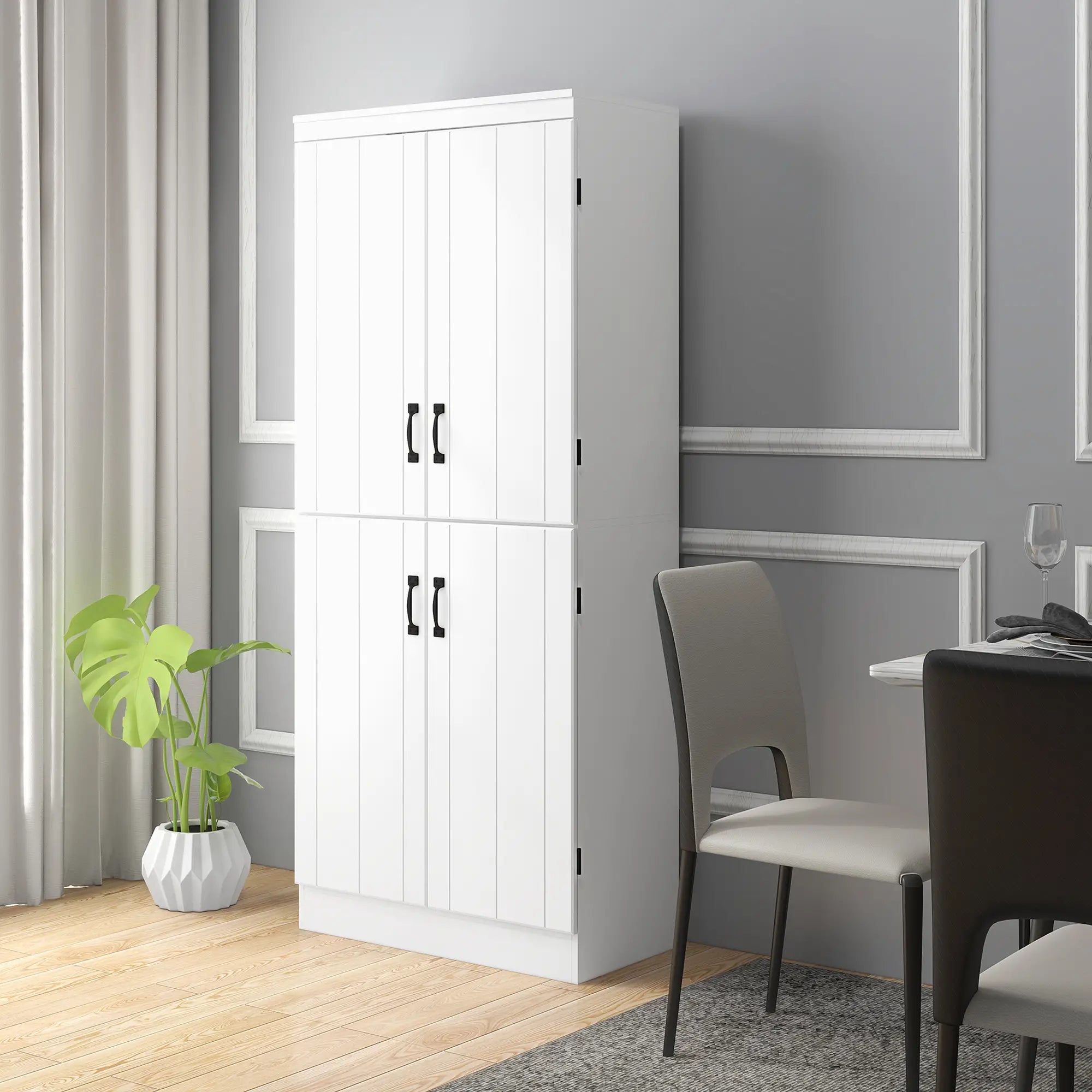 4-Door Storage Cabinet, Freestanding Pantry with Adjustable Shelves, 70