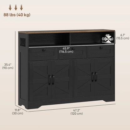 Sideboard, Buffet Cabinet with 4 Barn Doors, 3 Drawers, Black Storage Cabinets at Gallery Canada