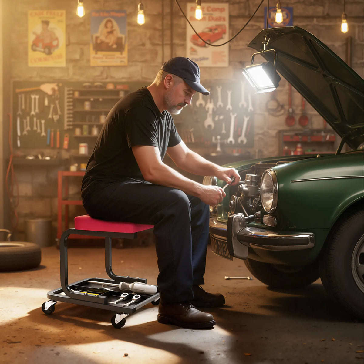 Rolling Mechanic Stool, 300 LBS Capacity Garage Stool with 2" Wheels, 360° Swivel Creeper Seat for Home Car Auto Automotive at Gallery Canada