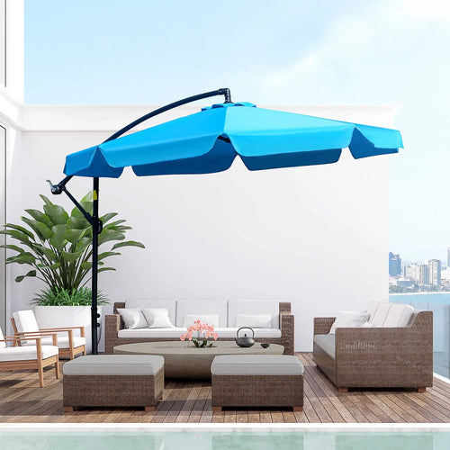 9FT Offset Hanging Patio Umbrella, Easy Tilt, Cross Base, 8 Ribs, Blue