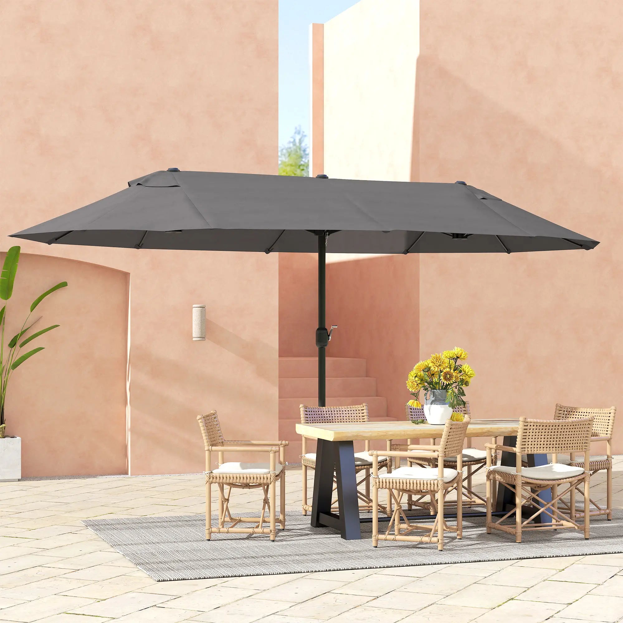Double-Sided Patio Umbrella Sun Shade, Grey Sun Umbrellas at Gallery Canada