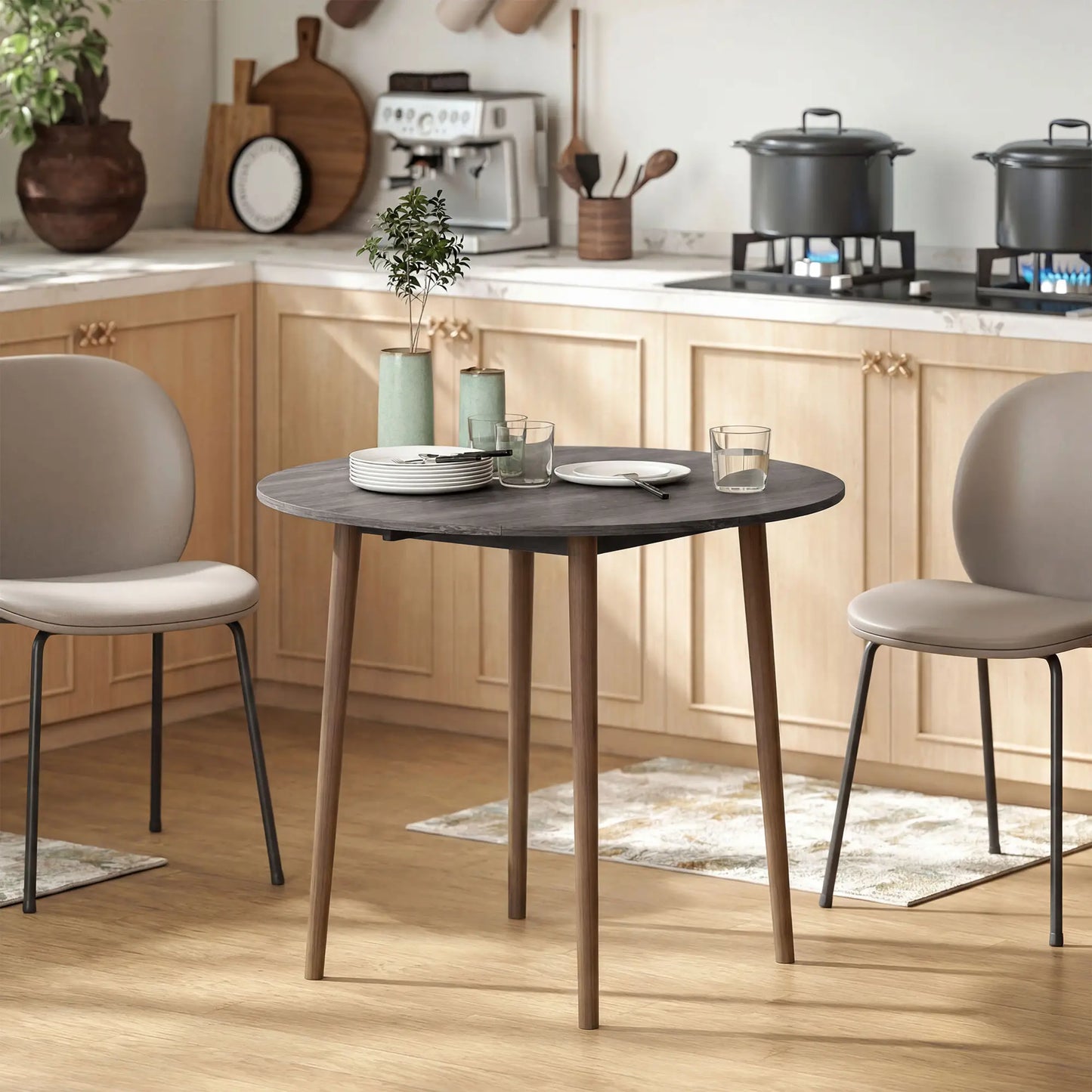 35" Folding Dining Table, Round Drop Leaf, Distressed Light Grey, Light Grey Dining Tables at Gallery Canada