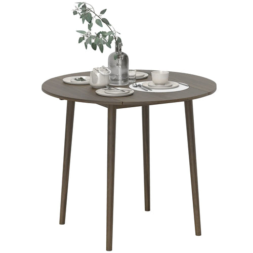 Round Folding Dining Table, Drop Leaf Kitchen Table, Distressed Grey, Wood Legs, Grey