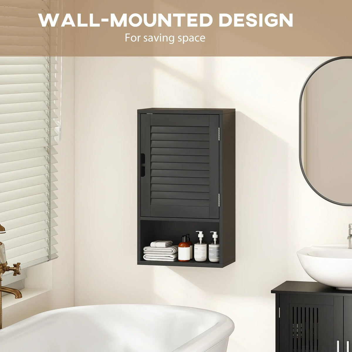 Wall Mounted Bathroom Cabinet, Adjustable Shelves, 40 x 20 x 60 cm, Black Wall Mounted Cabinets at Gallery Canada