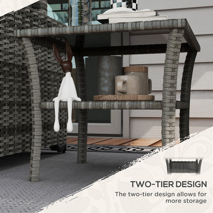 20" Patio Wicker Coffee Table, Outdoor PE Rattan Two-tier Side Table, Mixed Grey, Grey Patio Side Tables at Gallery Canada