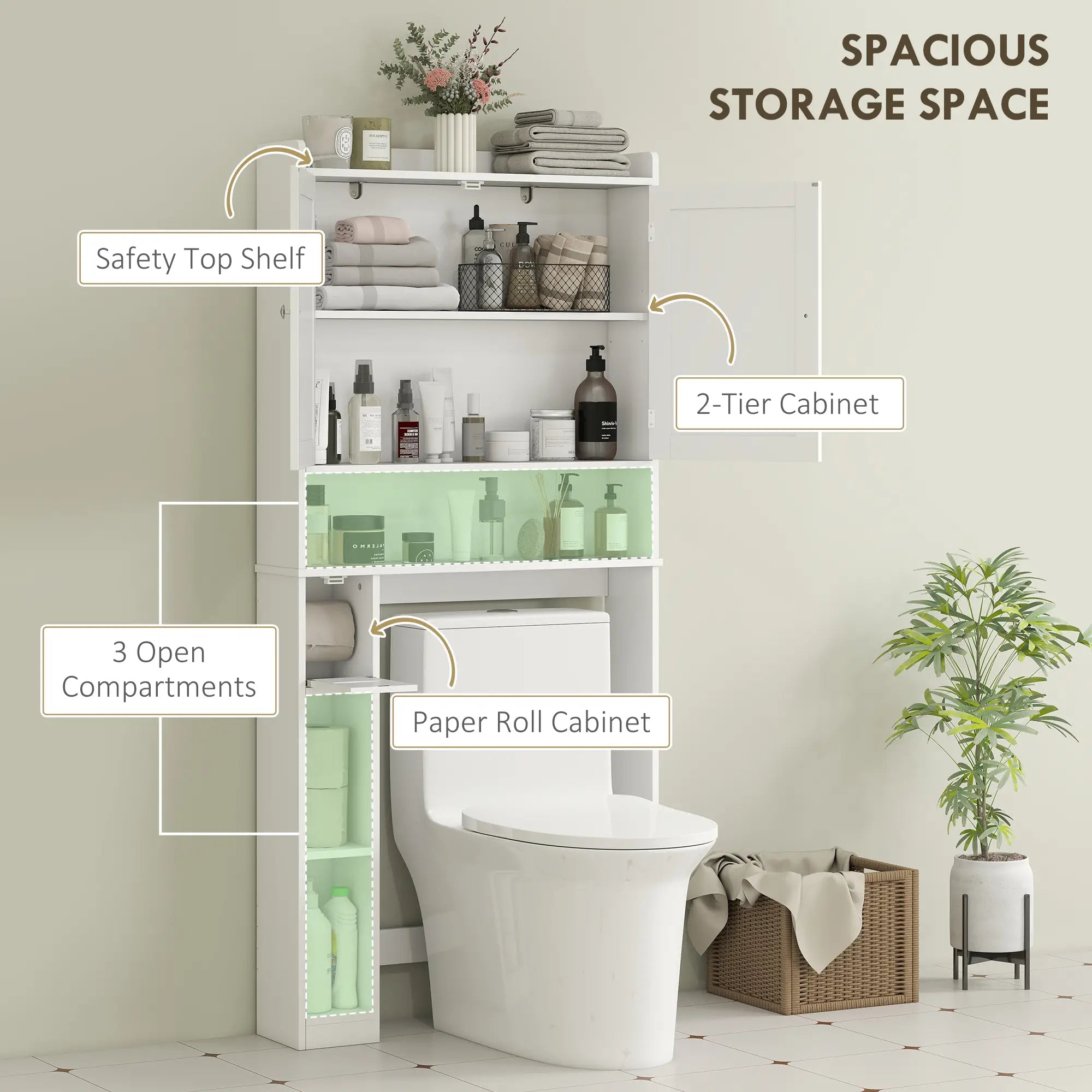 Over Toilet Storage Cabinet, 2 Doors, Toilet Paper Holder, White Bathroom Cabinets at Gallery Canada