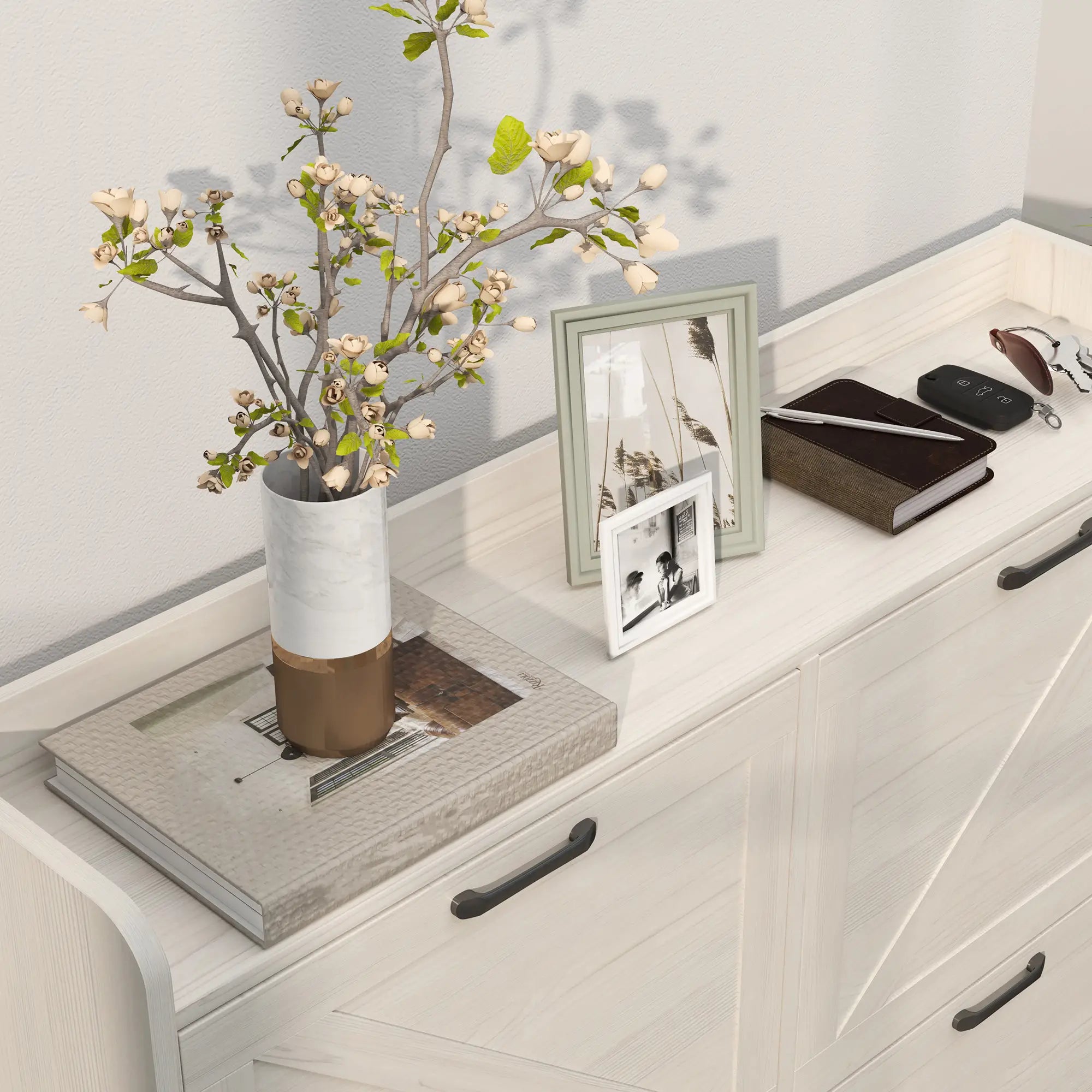 Narrow Shoe Storage Cabinet, 4 Flip Drawers, Adjustable Shelves, 16 Pair, White Oak Shoe Storage Cabinets & Racks at Gallery Canada