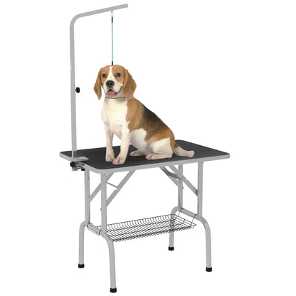Foldable Dog Grooming Table, Height Adjustable Arm, Storage Shelf, Black Dog Grooming Tables Black, Silver at Gallery Canada