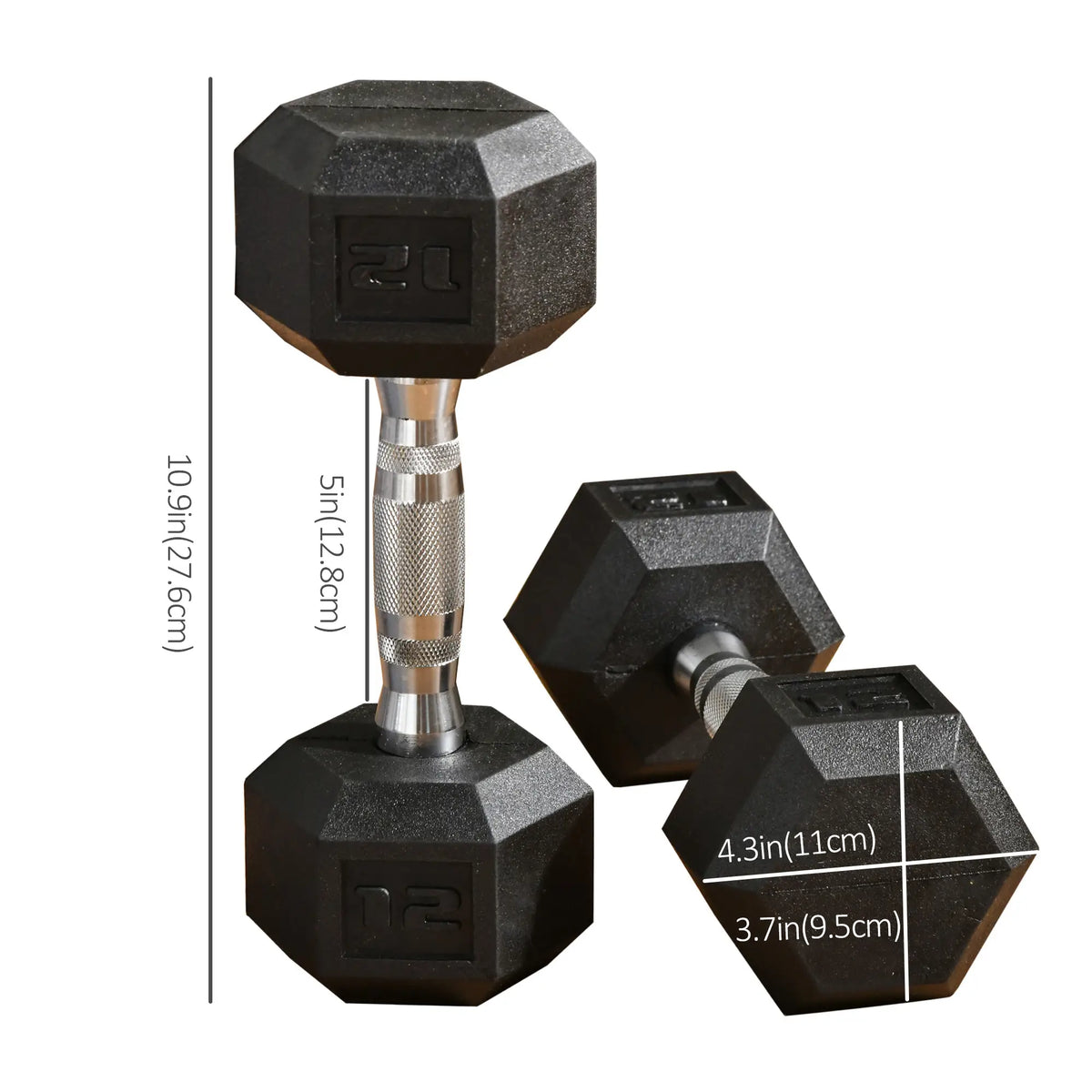Rubber Dumbbells Weight Set, 24lbs Total, 12lbs Each, Black Dumbbells & Barbells at Gallery Canada