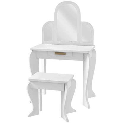 Kids Dressing Table and Chair Set, Makeup Desk with Drawer, White Toy Vanity at Gallery Canada