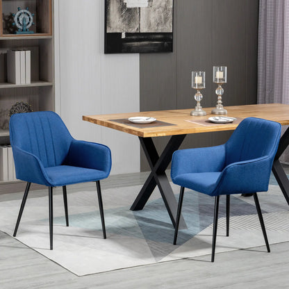 Dining Chairs Set of 2, Upholstered Linen Fabric, Metal Legs, Dark Blue