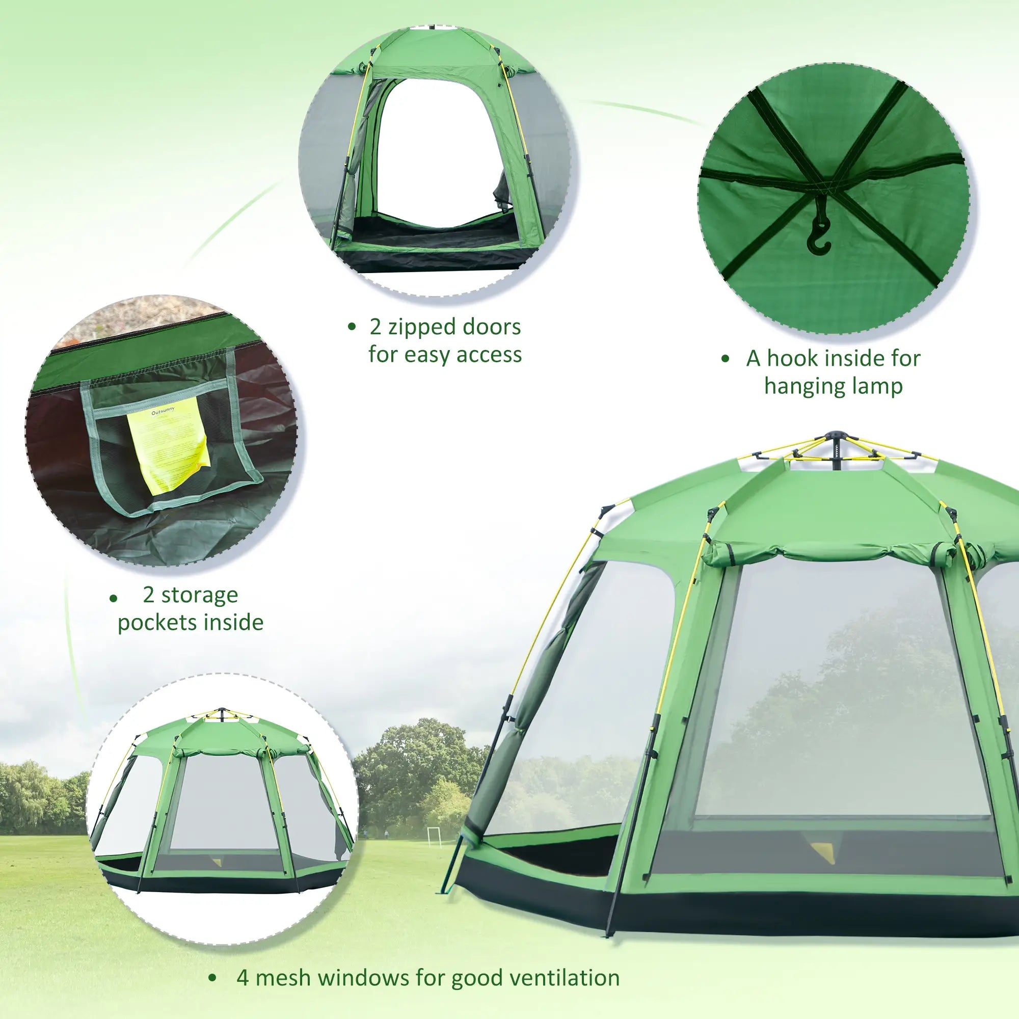 6 Person Instant Tent, 2-Tier Fabric With 4 Windows, Portable Camping, Green Camping Tents at Gallery Canada