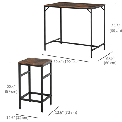5-Piece Industrial Rectangular Bar Table Set, 4 Stools, Rustic Brown, Brown Bar Sets at Gallery Canada