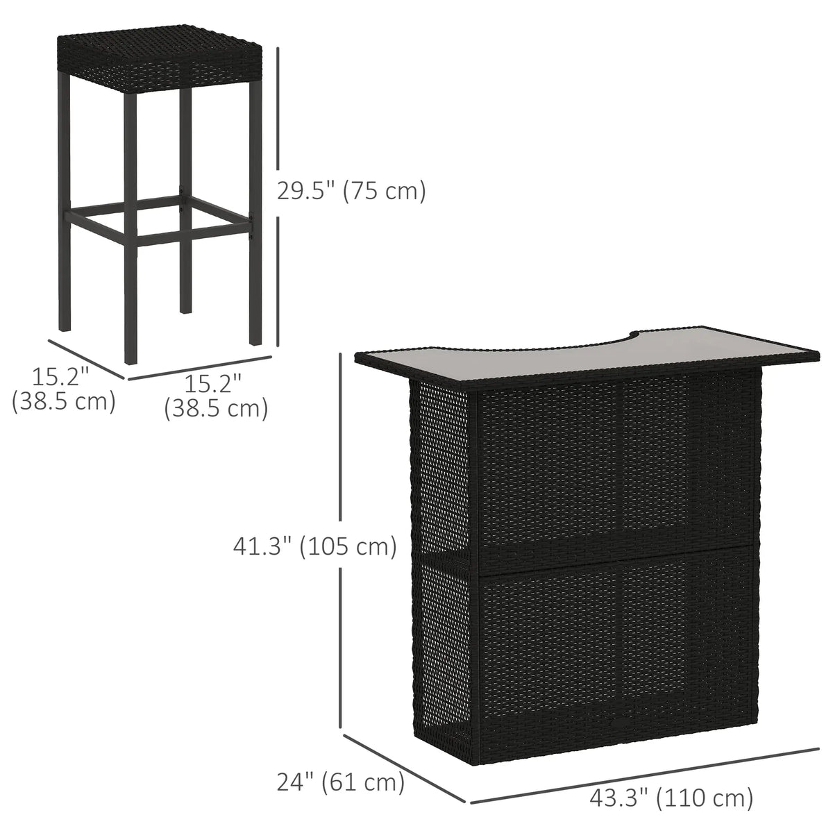 5-Piece Patio Bar Set, Outdoor PE Rattan Table and Chairs, Black Bistro Sets at Gallery Canada