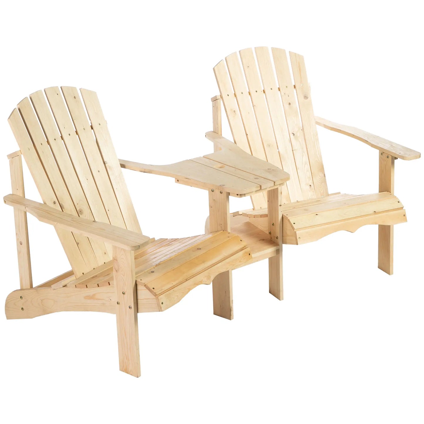 2 Piece Wood Adirondack Chair, Porch Bench w/ Table, Natural Patio Chairs at Gallery Canada