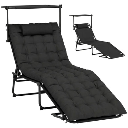 Folding Lounge Chair With Adjustable Canopy, 4-Position Tanning Chair, Black Lounger Chairs at Gallery Canada