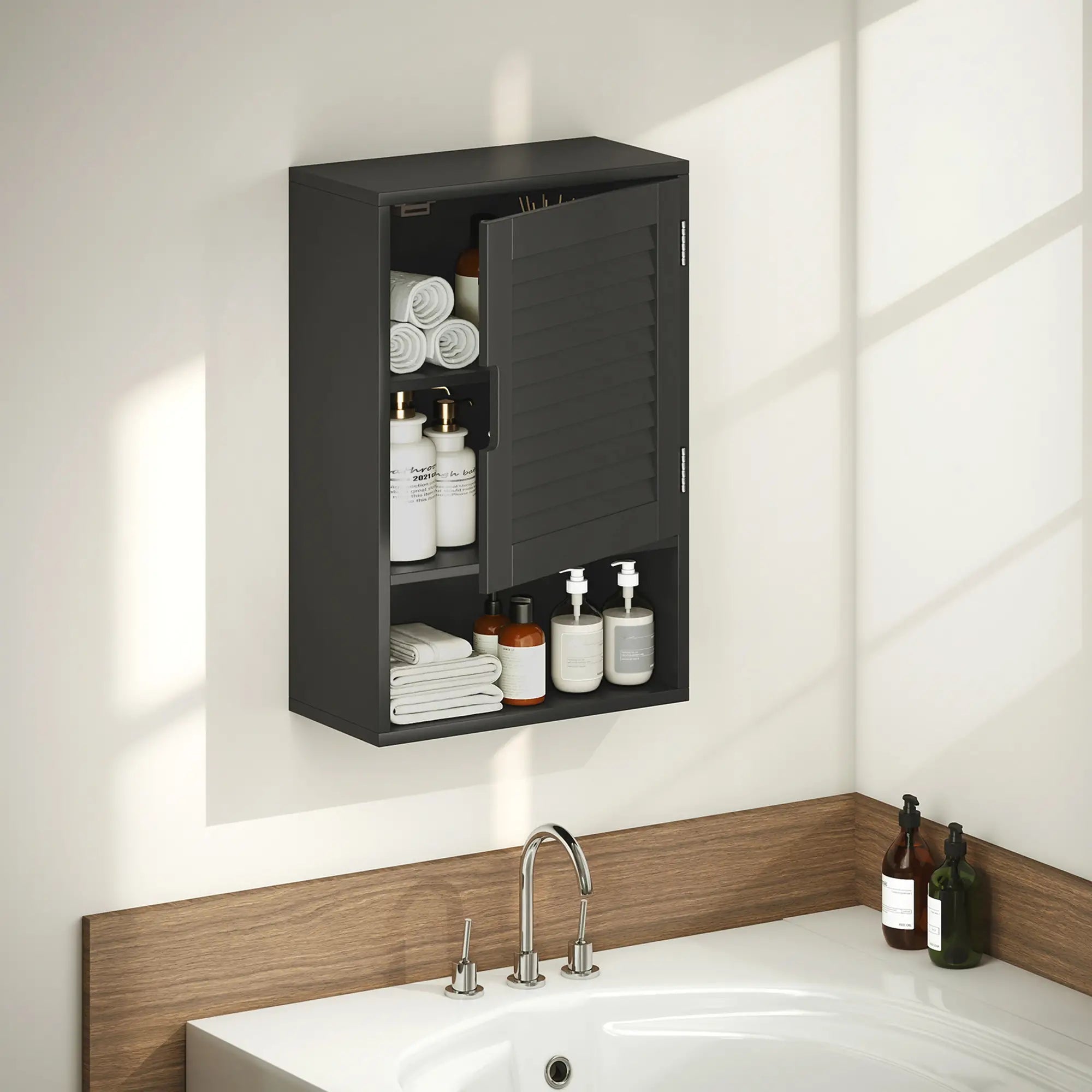Wall Mounted Bathroom Cabinet, Adjustable Shelves, 40 x 20 x 60 cm, Black Wall Mounted Cabinets at Gallery Canada