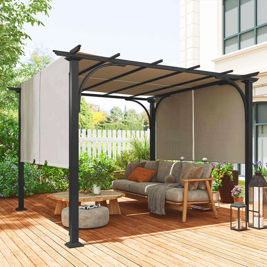 10x10 Outdoor Pergola Patio Canopy, Steel Frame, Beige Pergolas Beige, Black at Gallery Canada