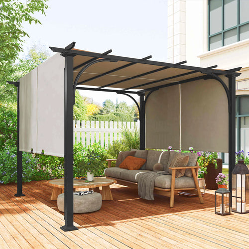 10' x 10' Outdoor Pergola, Steel Frame, Beige