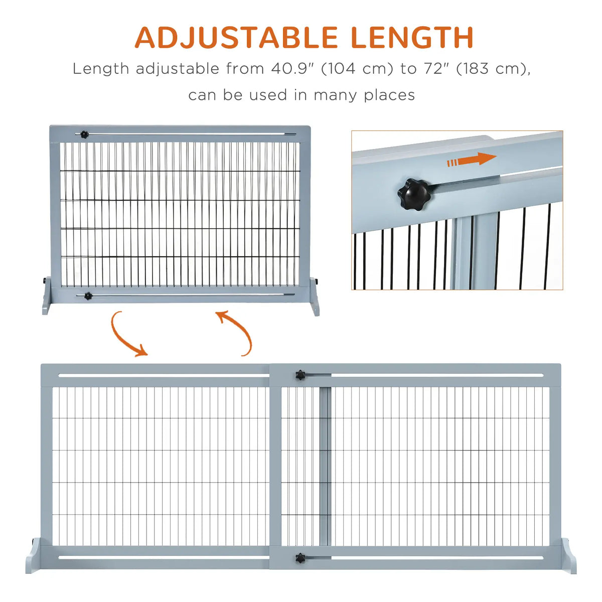 41"-72" Wooden Pet Gate, Support Feet, Small Medium Dogs, Grey-Blue Houses, Kennels & Pens at Gallery Canada