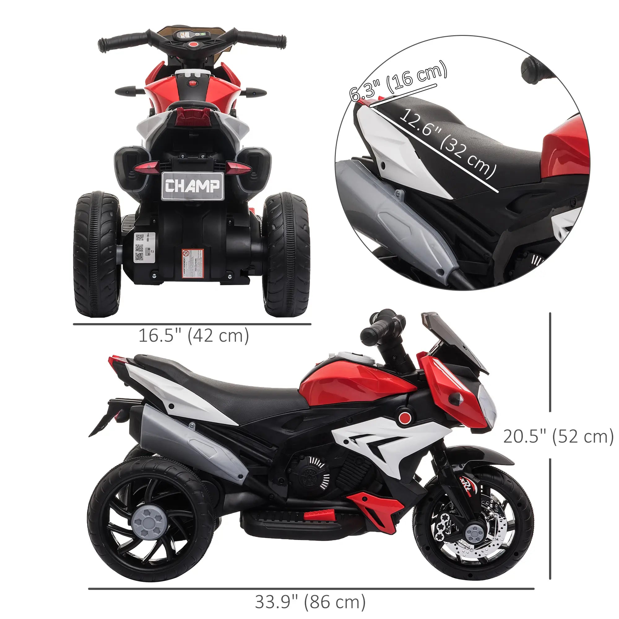 Kids Electric Motorcycle Ride-On Toy, 3 Wheels, Music, Horn, Lights, Red Electric Motorcycles at Gallery Canada