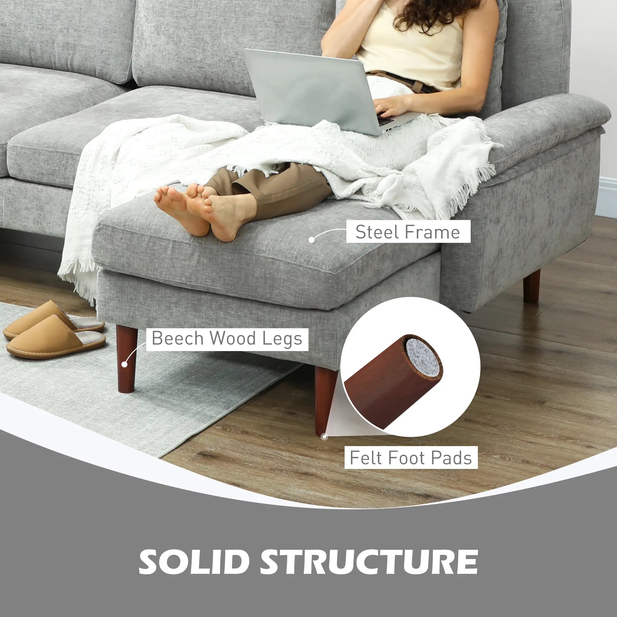 L-Shape Sofa, Modern Sectional Couch with Chaise Lounge, Grey 3-Seater Sofas at Gallery Canada