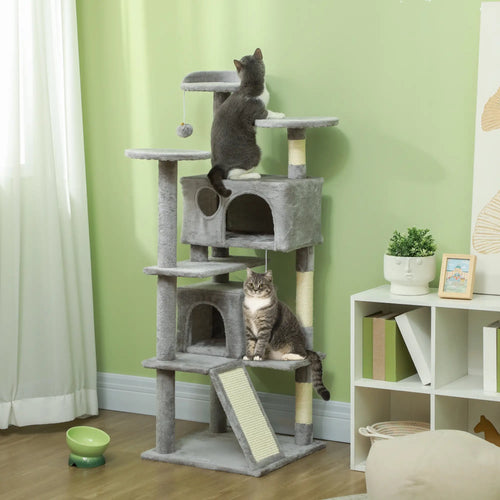 54 Cat Tree, Multi-Level Tower with Scratching Posts, Condos, Bed, Light Grey