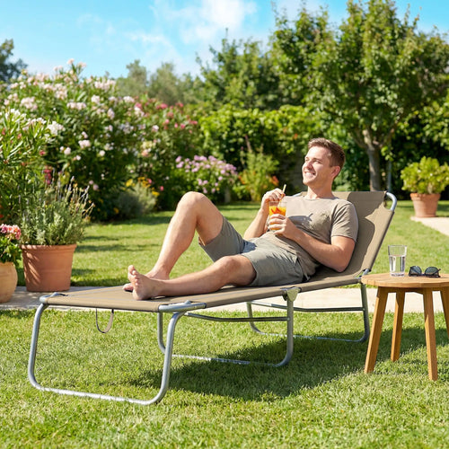 Folding Outdoor Lounge Chair, Reclining Tanning Chair, Brown