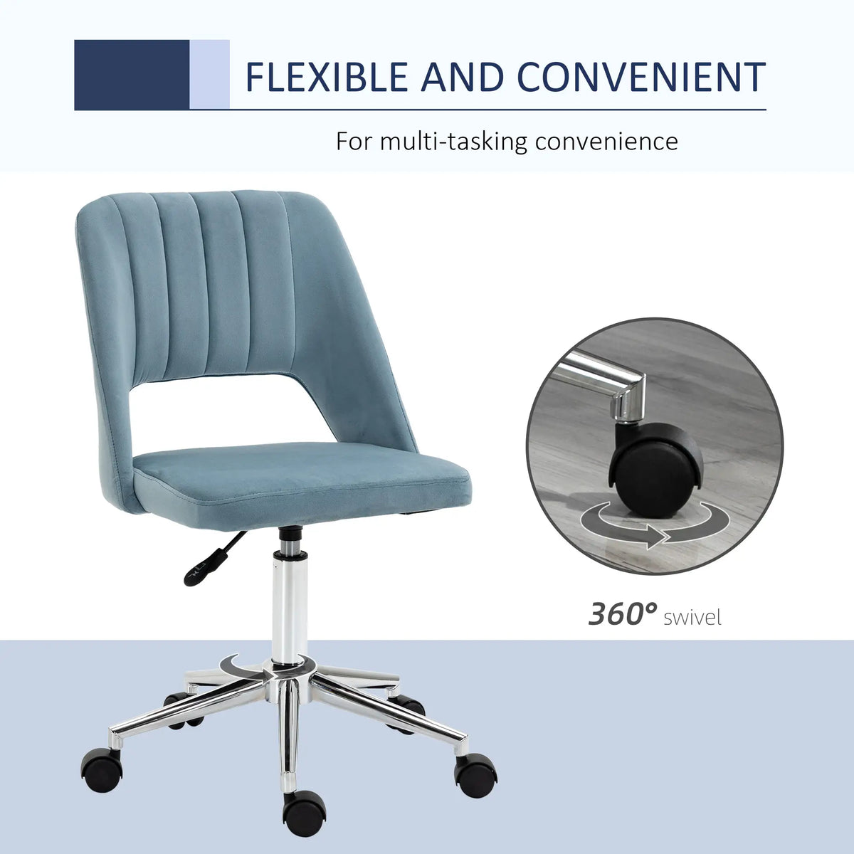 Mid Back Office Chair, Velvet Fabric, Swivel, Scallop Shape, Sky Blue Office Chairs at Gallery Canada