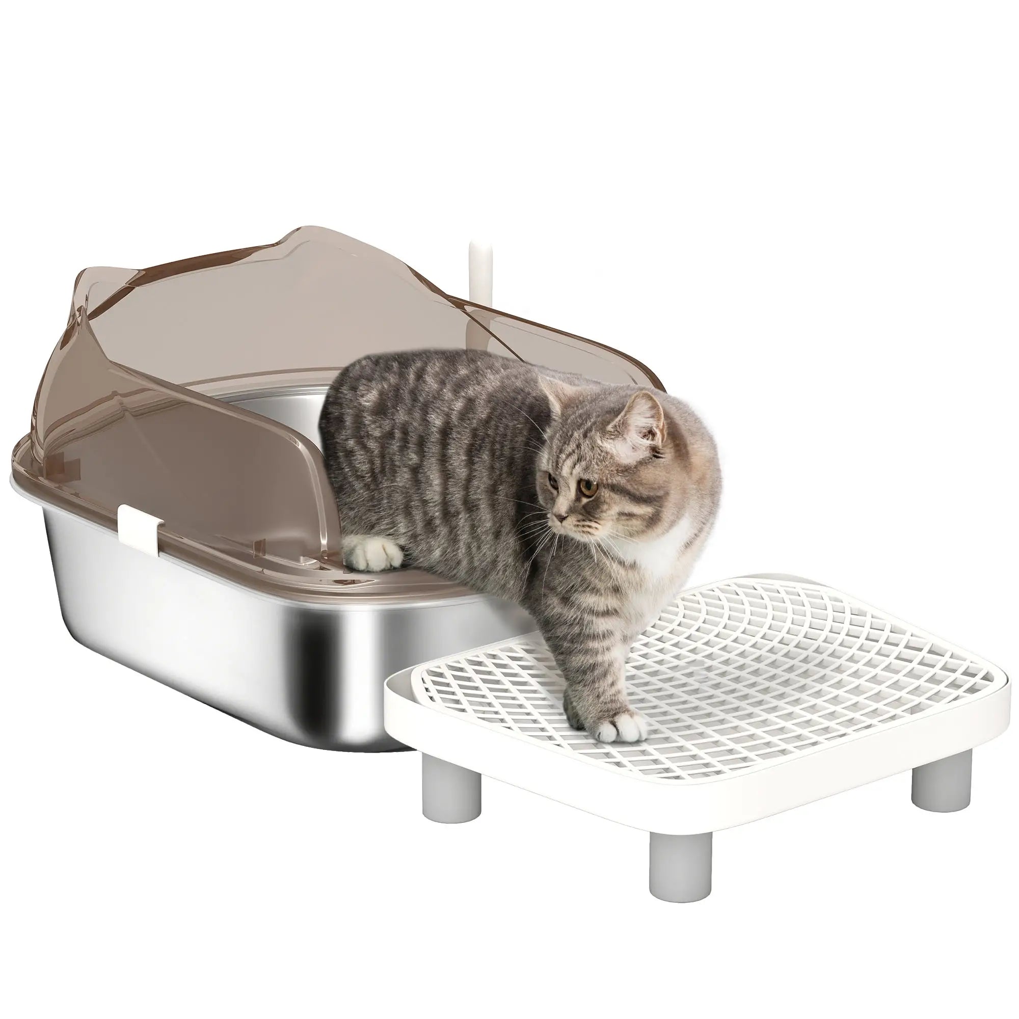 Stainless Steel Cat Litter Box, High Sided Enclosure, Step, Scoop Cat Litter Box Enclosures at Gallery Canada