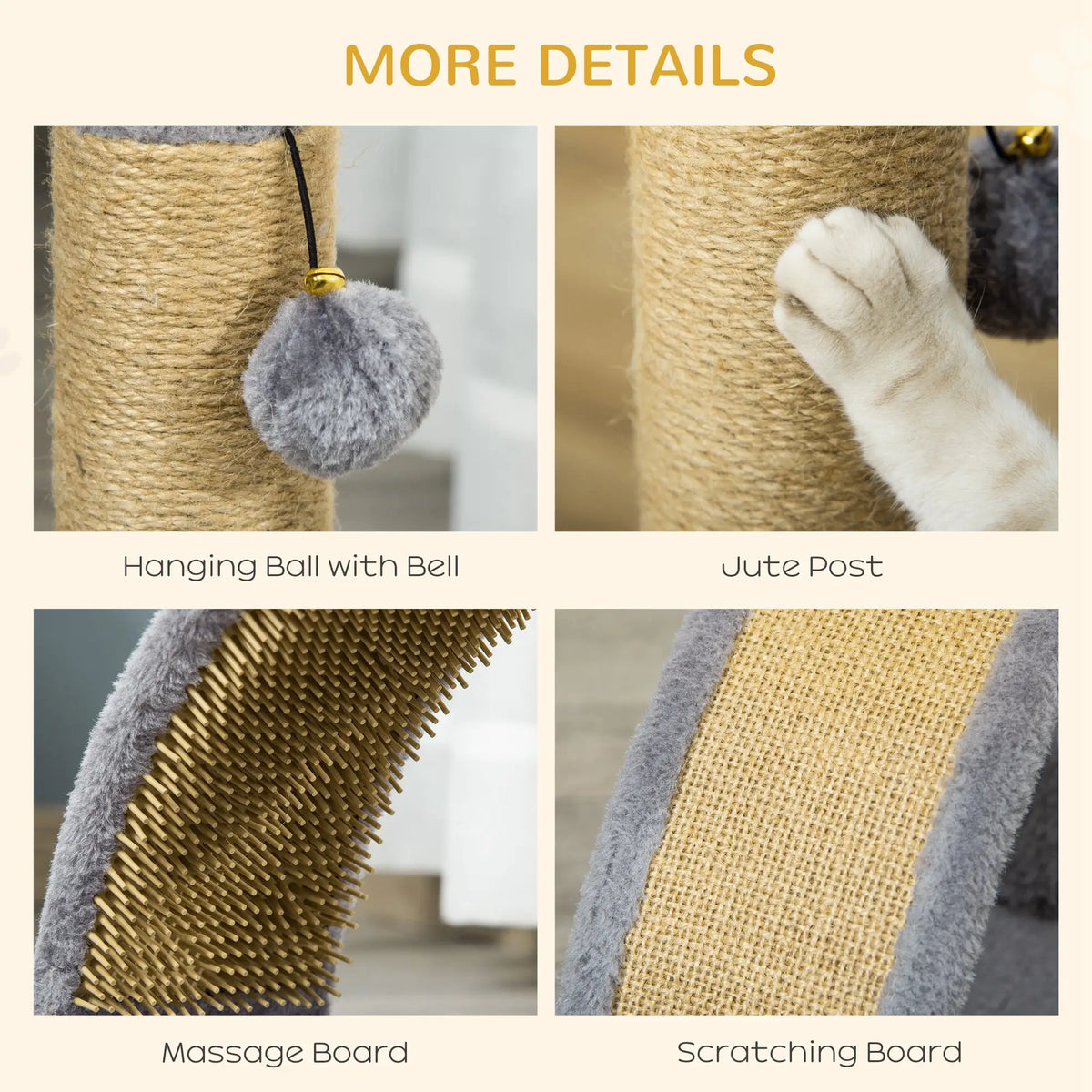 17" Small Cat Tree, Jute Scratching Post, Curved Board, Dangling Ball, Grey Cat Trees at Gallery Canada
