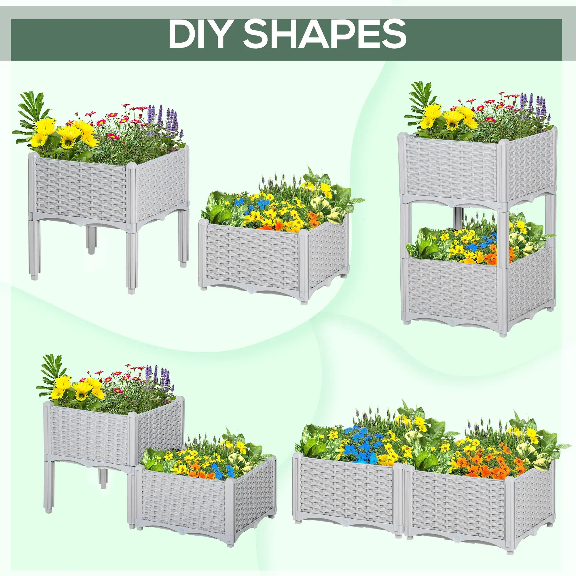 2 Piece Raised Garden Bed, PP Flower Bed, Vegetable Herb Grow Box, Light Grey Raised Garden Beds at Gallery Canada