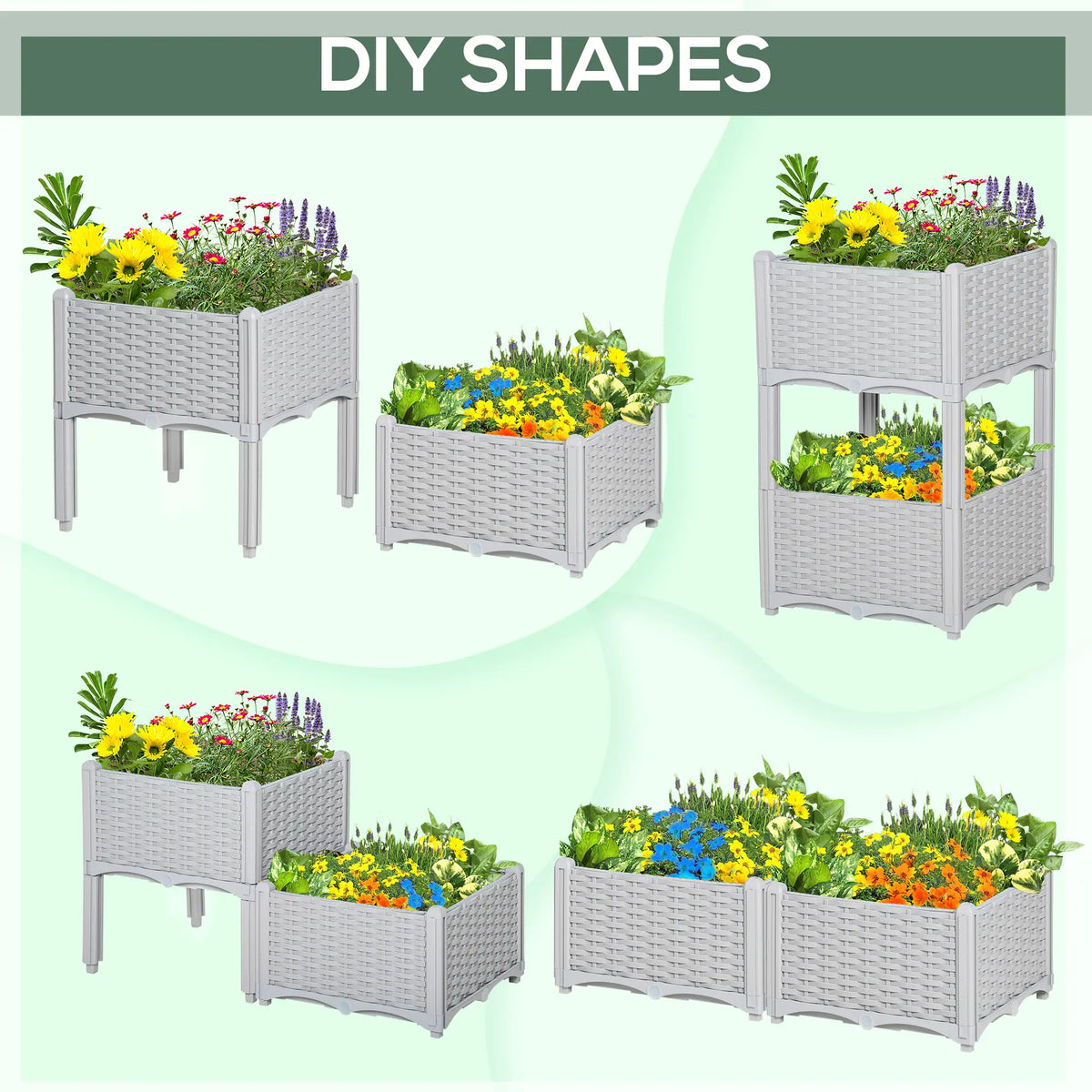 2 Piece Raised Garden Bed, PP Flower Bed, Vegetable Herb Grow Box, Light Grey Raised Garden Beds at Gallery Canada