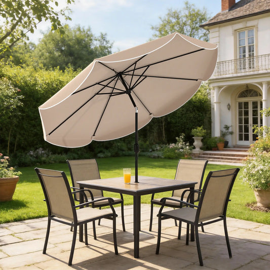 9' x 9' Round Market Umbrella, Tilt Crank Patio, Khaki Sun Umbrellas Khaki, Black at Gallery Canada