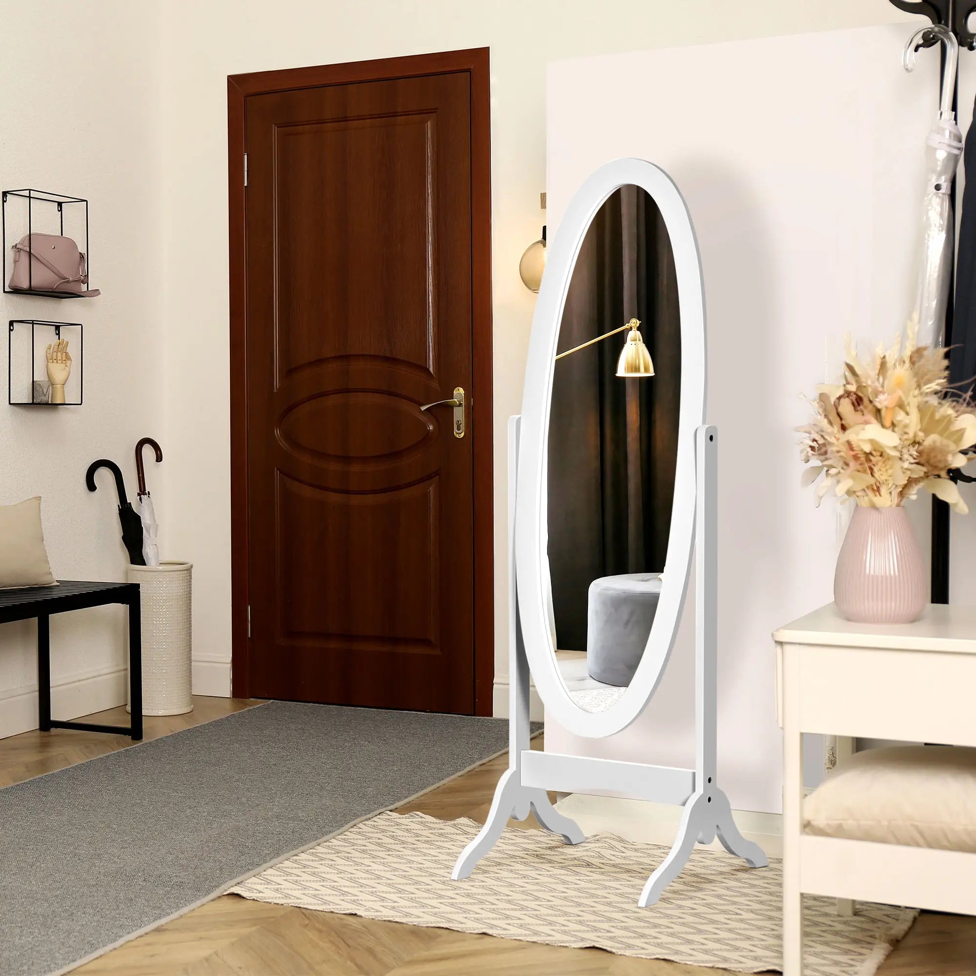 Full Length Floor Mirror, Adjustable Angle Oval Frame, White Full Length Mirrors at Gallery Canada