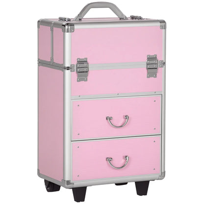 Rolling Makeup Train Case, Large Storage Cosmetic Trolley, Lockable Travel Cart Trunk Makeup Cases Pink at Gallery Canada
