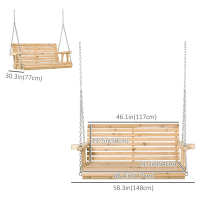 2 Seater Wooden Porch Swing, Patio Chair with Cup Holder, Chains, Natural Hanging Porch Swings at Gallery Canada