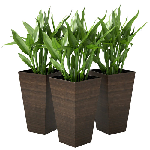 Tall Planter Set Of 3, 28 Inch Taper Planter With Drainage Holes, Brown