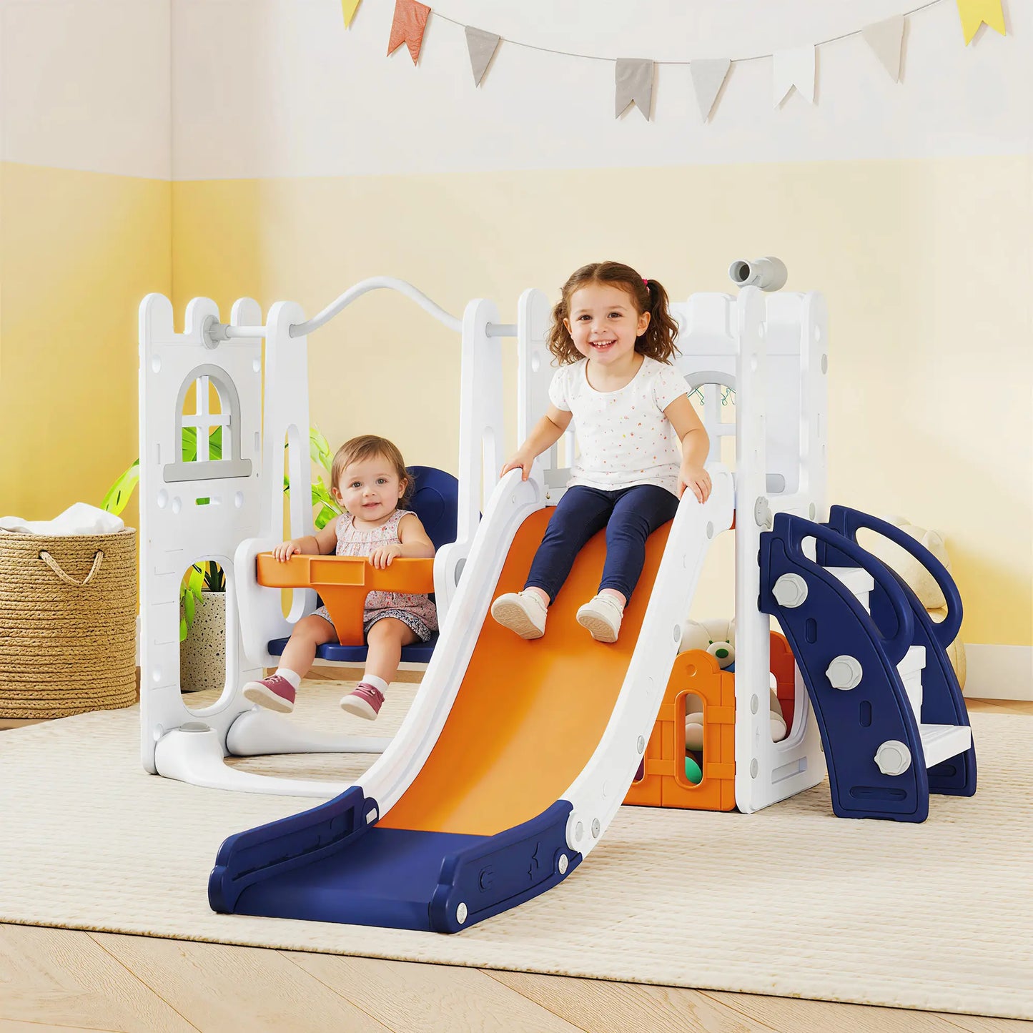 6-In-1 Baby Swing Playset, Indoor Slide Swing Set, Orange Gym Sets & Swings at Gallery Canada